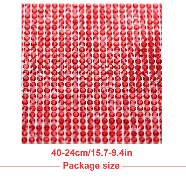 VONKY Crystal Rhinestone Ribbon Glass Drill Mesh Glitter Clothing Accessories Shiny Sticker Present Decoration DIY Decorating Prop bright red 8 hot melt glue