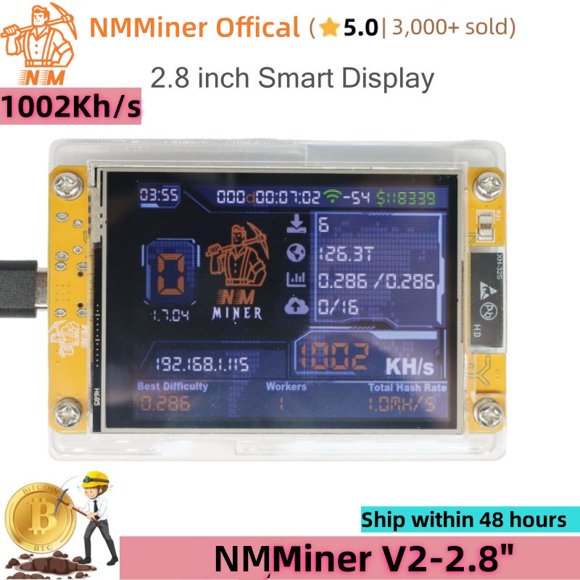 Bitcoin Miner NMMiner 2.8" Screen 1002Kh/s NerdMiner V2 BTC Solo Lottery Miner SHA256 Bitcoin Mining Crypto Lottery Machine Silent Mini BTC Lotto Miner Gift