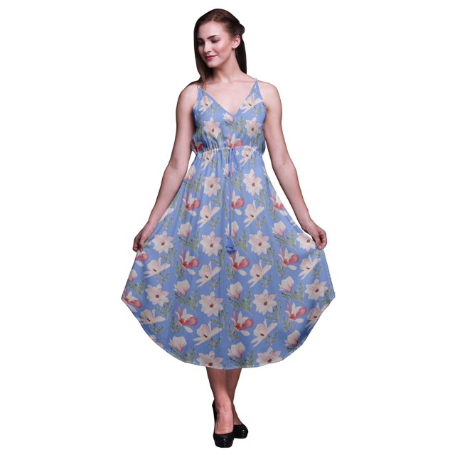 Bimba Robe de Plage Bohème Midi Sans Manches Imprimée Florale pour Femmes - Très Petit