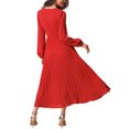 thumbnail image 3 of INSPIRE CHIC Robe Plissée pour Femme à Manches Longues Bouffantes, Col en V, Robe avec Ceinture à la Taille, G Rouge, 3 of 6
