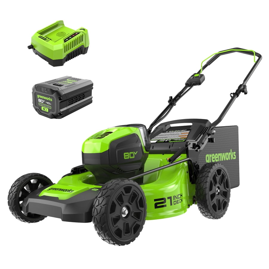 Greenworks Tondeuse à gazon sans fil à poussée sans balais 80V 21 po, batterie de 4,0 Ah et chargeur inclus [75+ outils compatibles]