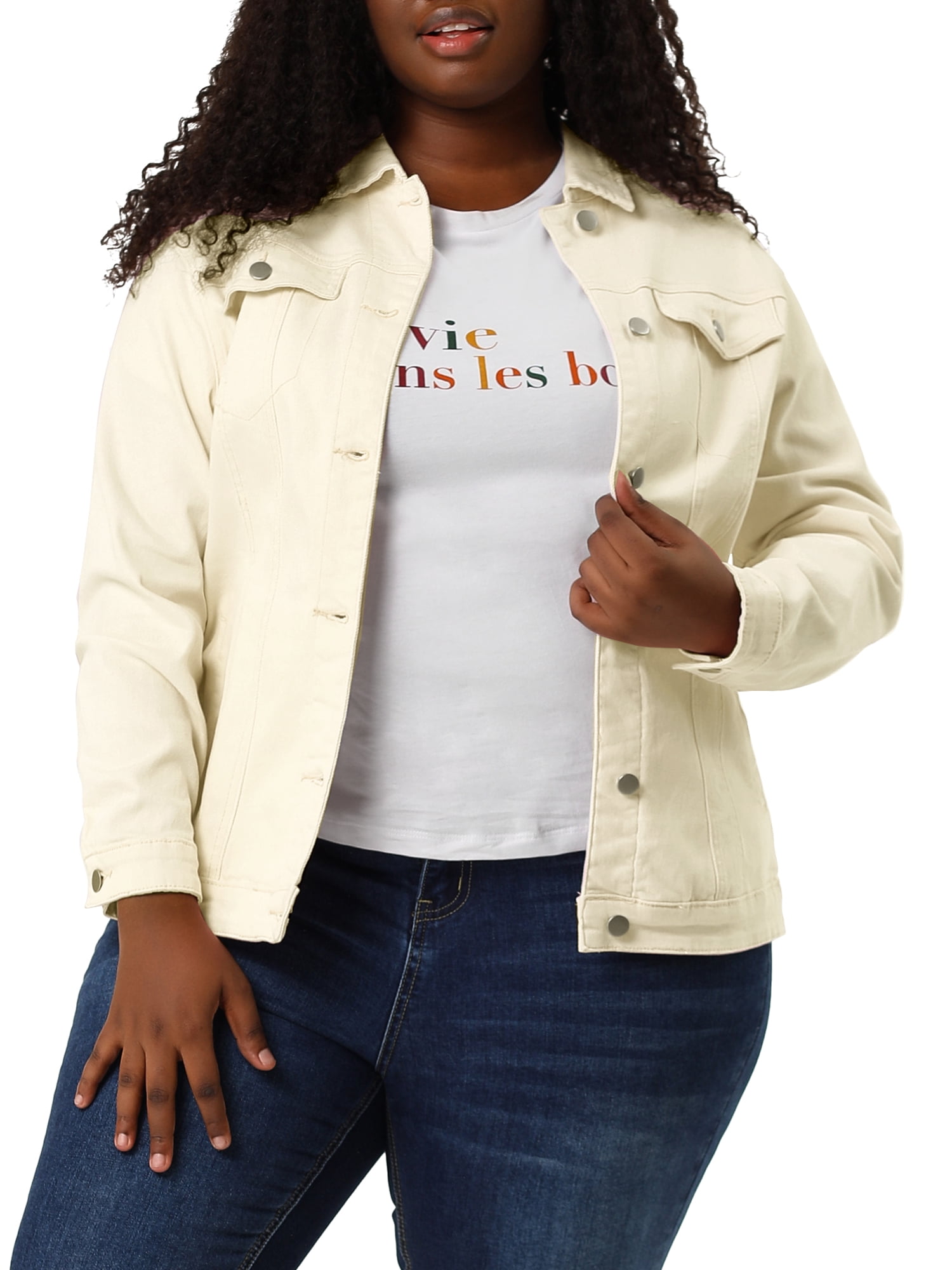 GRACE & GRANDEUR Veste en Denim Boutonnée pour Femme Grande Taille avec Poches