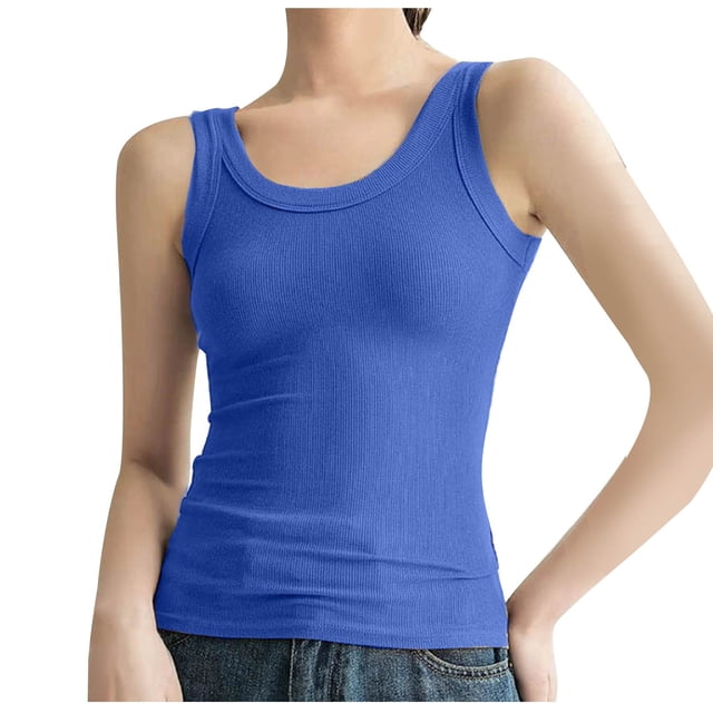 Timegard Going out Tank Tops for Women Ribbed Scoop Neck Sleeveless Tops Skinny Comfy Solid Color Casual
