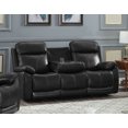 thumbnail image 2 of Black Genuine Leather Power Recliner Sofa w USB Chargers, 2 of 2