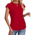 thumbnail image 3 of T-shirts d'Été pour Femmes Froncés à Manches Courtes Style Cap, T-Shirts à Col Rond, Mode Rouge TG, 3 of 7