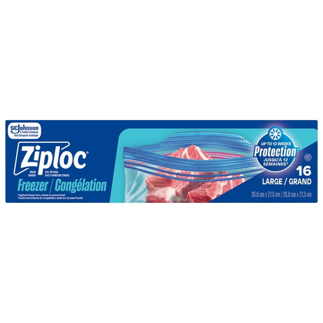 Ziploc Large Freezer Bags, Seal Top, Stay Open Design, 16 Bags