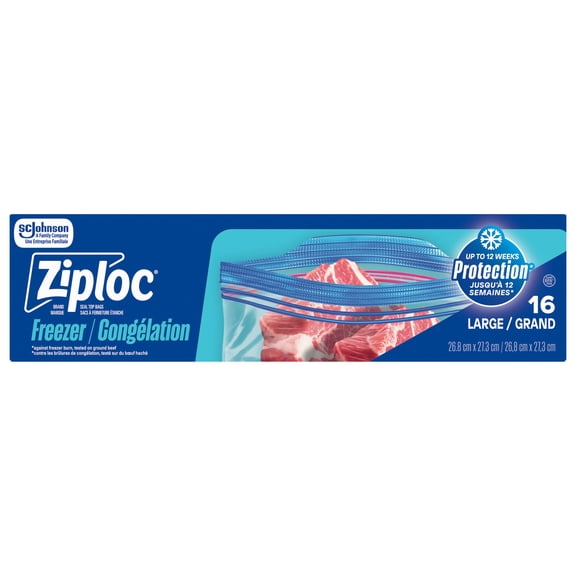 Ziploc Large Freezer Bags, Seal Top, Stay Open Design, 16 Bags