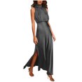 thumbnail image 2 of Lenago Robes de Cocktail Grande Taille pour Femmes Soirée Mode Femmes Été Uni Décontracté Col Rond Sans Manches Fente Haute Robe Maxi Robes d'Été de Plage en Liquidation, 2 of 7