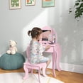 thumbnail image 2 of Qaba Coiffeuse et Tabouret pour Enfants Ensemble de Maquillage Rose, 2 of 9