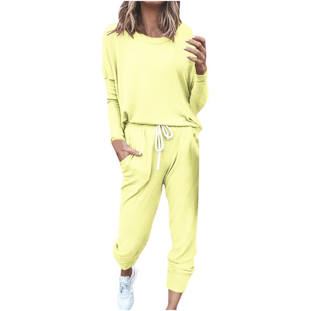 Birdeem Ensemble Décontracté pour Femmes, Chandail de Sport Uni à Manches Longues + Pantalon