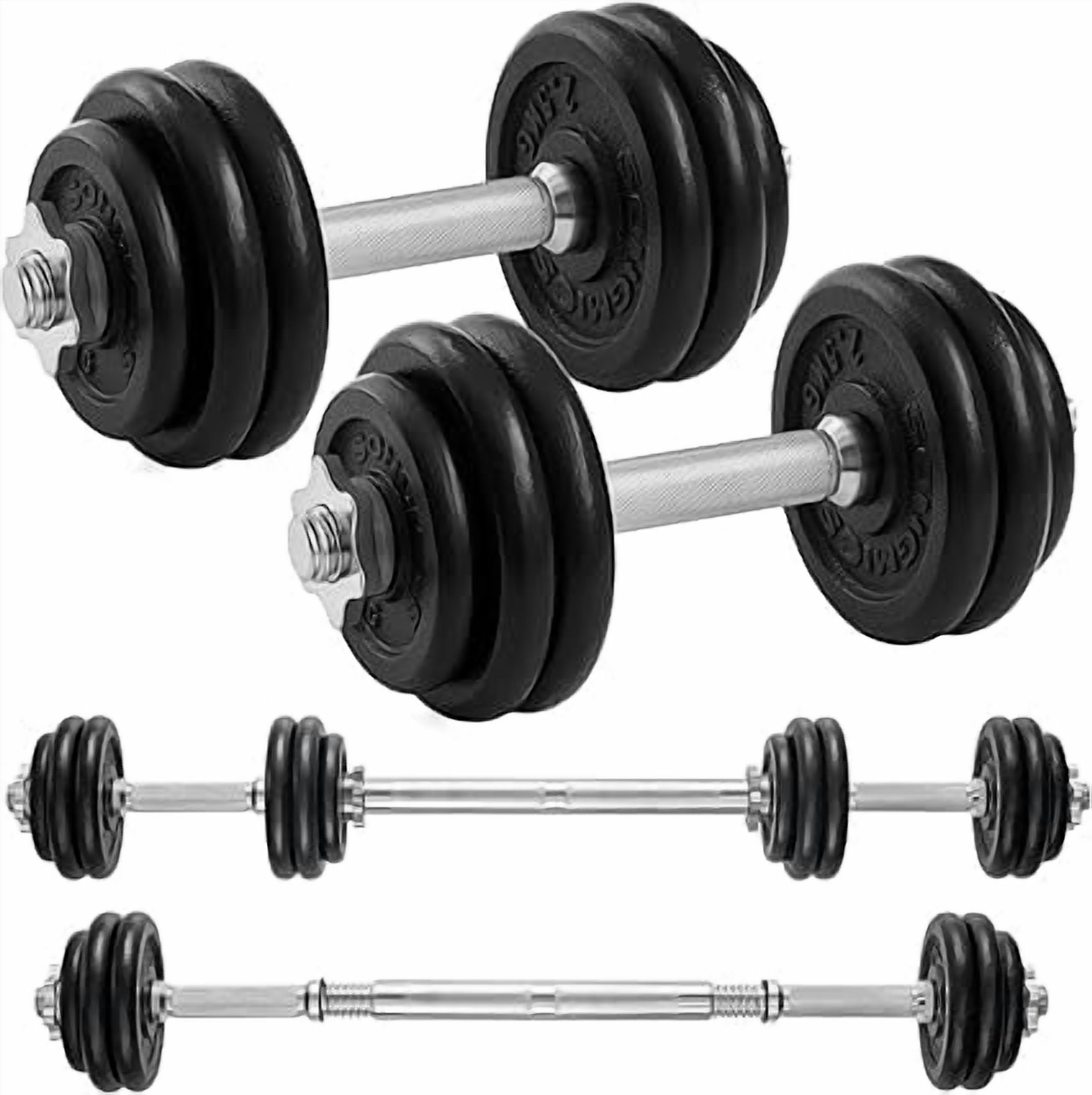 SONGMICS 2-in-1 Cast Iron Dumbbells, 2 x 33 lb Weight Plates, Adjustable for Men Women Workout, Steel Grip, Fitness Training, Weight Lifting, Home Gym, Ink Black