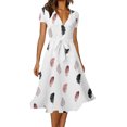 thumbnail image 1 of MAWCLOS Robe Midi Longue pour Femme à Imprimé Floral, Robes de Fête pour les Vacances, Col en V, Robe d'Été de Plage Décontractée à Manches Courtes, Blanc, P, 1 of 2