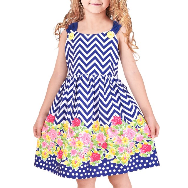 Robe Fille Bleue à Fleurs Ondulées Vintage 10 Ans