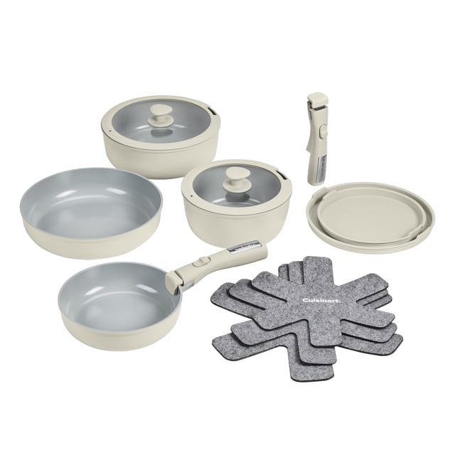 Cuisinart 13-Piece Ceramic Nonstick Cookware Set, Detachable Handle D53C | PURELYCERAMIC, Pots & Pans Set, Stackable Space-Saving Design