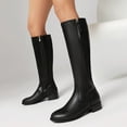 thumbnail image 2 of Knee High Boots for Women Black Leather Pointed Toe Low Heel Motorcycle Riding Tall Boots with Side Zipper, 2 of 8
