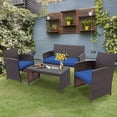 thumbnail image 1 of Costway 4PCS Patio Rattan Furniture Set Cushioned Chair Sofa Coffee Table Navy, 1 of 10