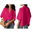 thumbnail image 3 of Blouse Décontractée Habillée pour Femmes Manches Courtes Col en V Chemise de Travail Rose Profond TG, 3 of 8