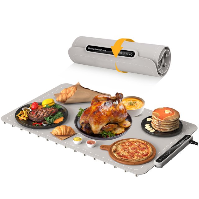 Qimh Food Warming Mat, Electric Warming Tray for Parties Buffet, Full Silicone Surface with 4 Temperature Setting & 10s Rapid Heating, Portable Food Heater for Count