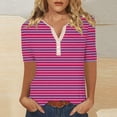 thumbnail image 1 of LOVZFMLL T-Shirts d'Été pour Femmes Mode à Rayures Imprimées Manches Courtes Blouse-Col T-Shirt Décontracté à Boutons, 1 of 5