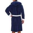 thumbnail image 2 of Innerwin Bath Robes Hoodie Men's Wrap Robe Winter Long Sleeve Soft Dressing Gown Navy Blue White 2XL, 2 of 4