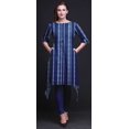 thumbnail image 2 of Bimba Kurti Asymétrique à Rayures Bleues Imprimé Shibori pour Femmes Robe d'Été Indienne Tunique Grande, 2 of 6