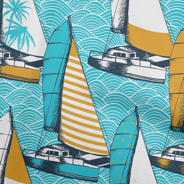 oneOone Viscose Jersey Turquoise Blue Fabric Nautical Sewing Material Print Fabric By The Yard 60 Inch Wide
