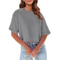 thumbnail image 4 of Plebaso Womens Cropped T-Shirts Short Sleeve Round Neck Tshirts Solid Color Casual Loose Basic Tops Tees, 4 of 6