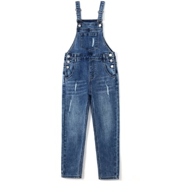 KIDSCOOL SPACE Big Boys Jeans Overalls,Elasitic Band Inside Soft Stretchy Denim Workwear,Blue,5-6 Years
