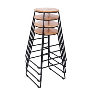 Mainstays 28"H Backless Stool - Black Metal Base with Natural Wood Seat - Stacking Set of 4