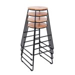 Mainstays 28"H Backless Stool - Black Metal Base with Natural Wood Seat - Stacking Set of 4