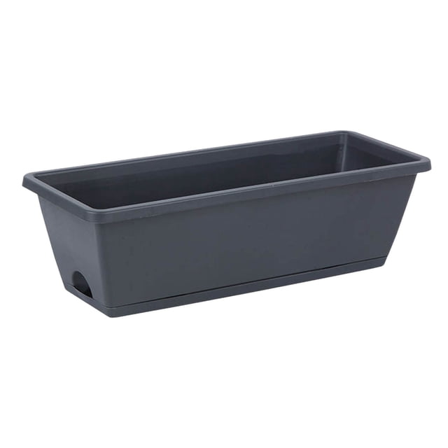 Window Box Planter with Drainage Holes & Matching Saucers, 17 Inch Plastic Rectangular Flower Pot for Vegetables Herbs Flowers for Indoor Outdoor Garden Decor Patio Balcony Windowsill Deck Railing