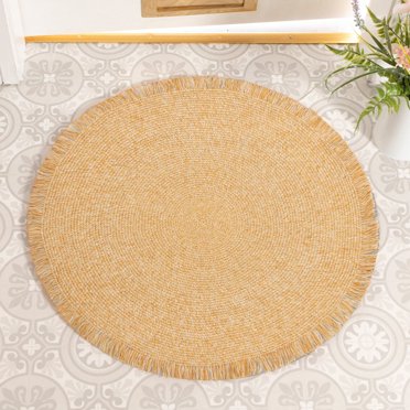 Elora Tapis Rond Tressé Coloré Ocre 5'X5'