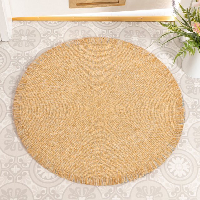 Elora Tapis Rond Tressé Coloré Ocre 5'X5'