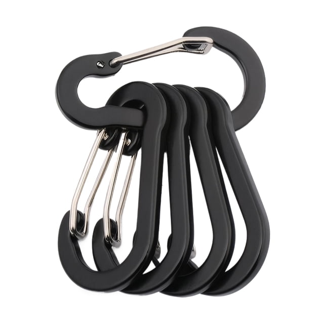 Transemion 5pcs Stainless Steel Climbing Button Carabiner Easy To Hiking And Backpacking black
