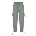 thumbnail image 3 of XZNGL Casual Pants for Men, Cotton Linen Blend Drawstring Elastic Waist Multi Pocket Cargo Style, Low Rise, Straight Leg, Breathable Summer Winter Wear, 3 of 6