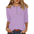 thumbnail image 1 of DENGDENG Womens Tops 3/4 Sleeve Plus Size Button Down Elbow Tshirts Round Neck Summer Casual Tunic Tops Solid Color Three Quarter Length Shirts Fashion 2025 Work Blouses Light Purple 3XL, 1 of 6