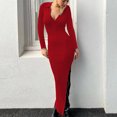 thumbnail image 1 of Gspmoly Robes Grande Taille pour Femmes aux Formes, Robe Polyvalente pour Femmes à Col Rabattu, Couleur Unie, Mode, Ajustée, Découpes, Robes de Cocktail jusqu'à 70 % de Rabais, 1 of 8