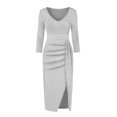 thumbnail image 4 of WTXUE Robe Portefeuille, Robe de Soirée à Manches Longues pour Femme, Fente Haute, Robe à Col en V, Robe pour Femme, Robe Argent, Argent m, 4 of 6