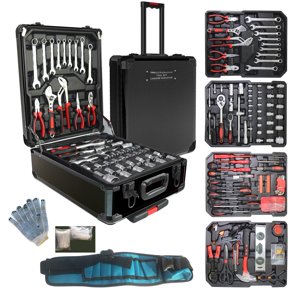 Arcwares 799pcs Ensemble d'outils en aluminium pour chariot Kit de réparation de la maison en argent Set d'outil à main de ménage avec cadeau de ceinture à outils à la fête des pères (Noir)