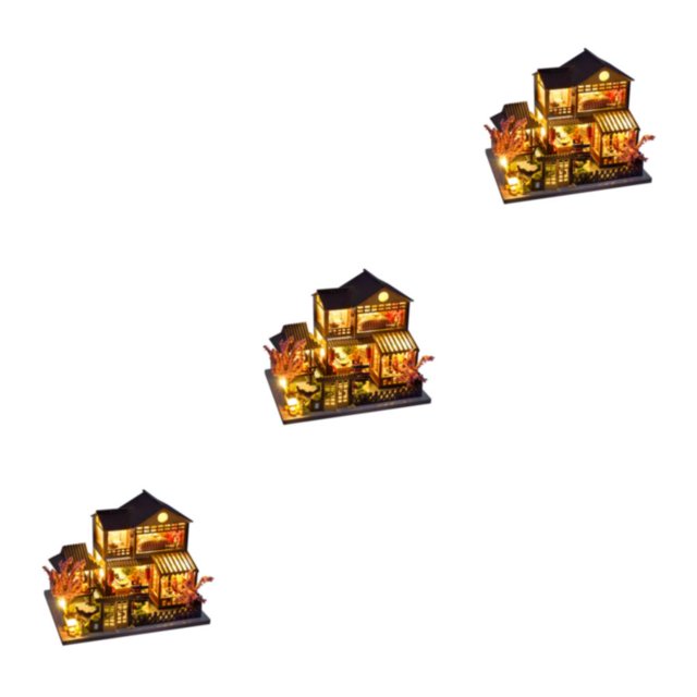 mmirethe Safe And Fun Wooden Doll House With Furniture And LED Light For Kids Innovative Innovative Room TC14 3Set