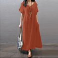 thumbnail image 2 of Yuyuzo Robe Maxi en Coton et Lin pour Femmes à Manches Courtes, Col en V, Longue Robe Décontractée Ample et Fluide avec Poches, 2 of 6