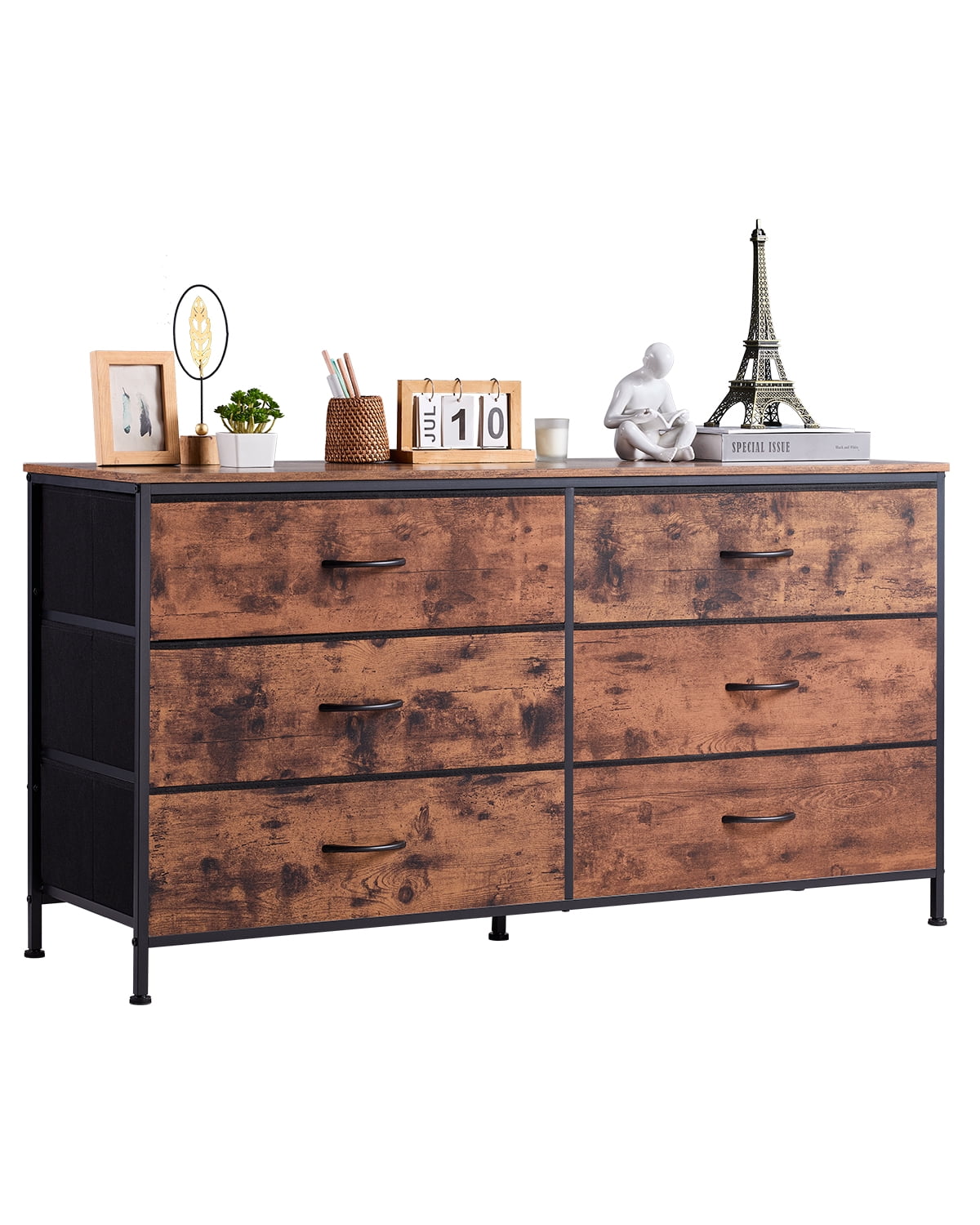 VEVOR 6 Drawer Dresser Closet Dresser TV Stand with Steel Frame Rustic Brown
