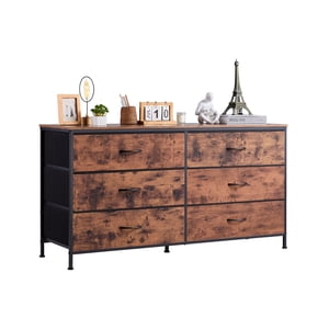 VEVOR 6 Drawer Dresser Closet Dresser TV Stand with Steel Frame Rustic Brown
