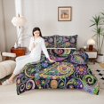 thumbnail image 4 of Erosebridal Boho Paisley Floral Bedding King Comforter Set,Abstract Geometric Lines Down Comforter,Multicolor Bohemain Style Bedding Sets King,Lightweight Room Decor Reversible,3 Pieces, 4 of 7