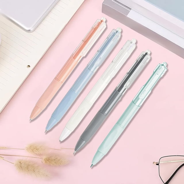 RRJ 5 Pack Retractable Ballpoint Pens, Quick Drying 0.5mm Black Ink Pens, Smooth Writing Pens for Study Exams Office Home, Large Capacity 5ml Ink Pens, Click Button Pens for Study Professionals