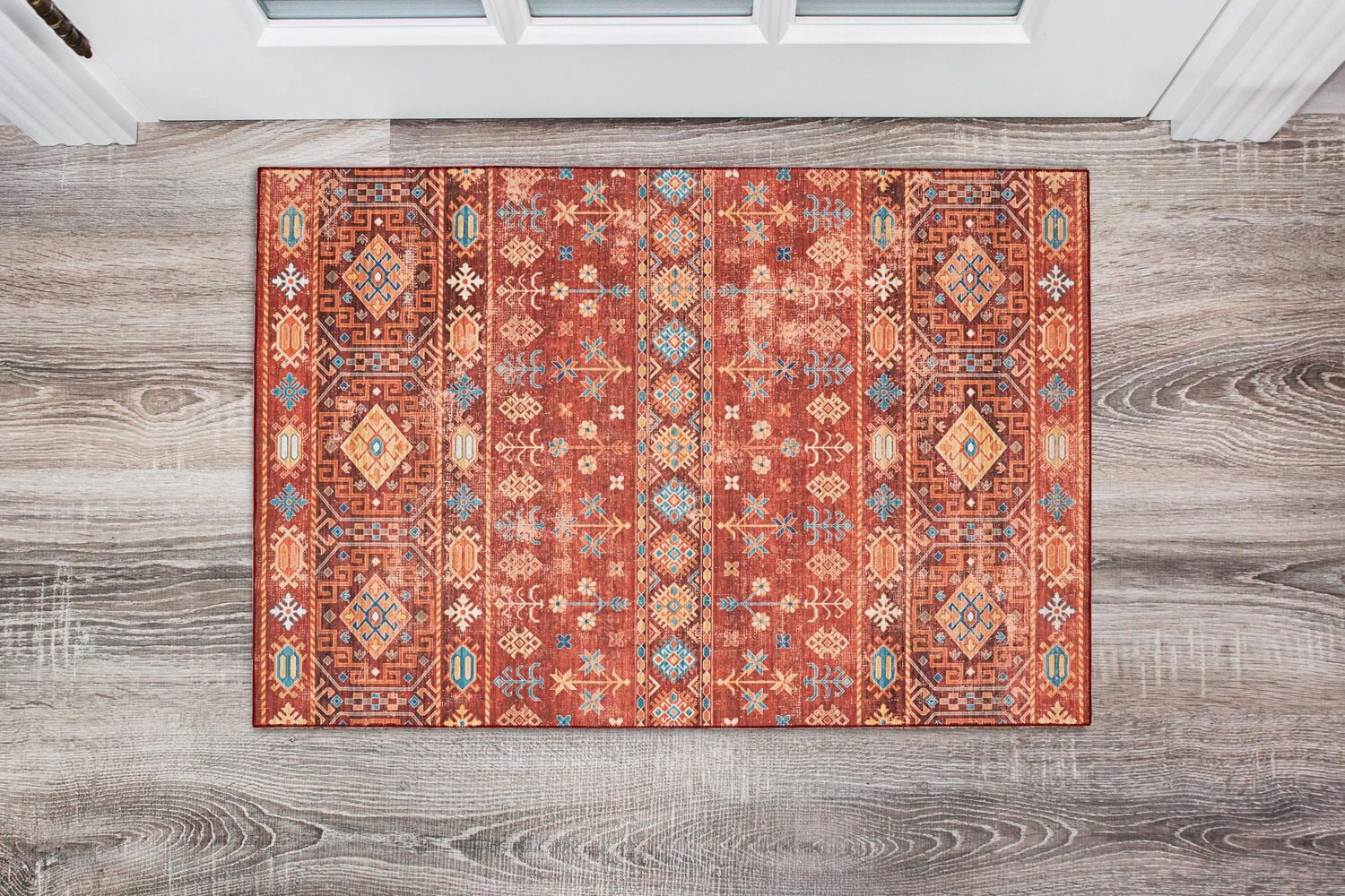 Tapis d'appoint lavable Devlin 2 pi x 3 pi rouge et ivoire