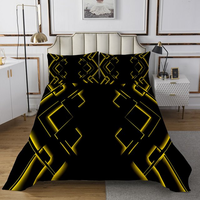 Erosebridal Abstract Coverlet Set Queen for Teens, Gradient Rectangle Bedding Set, Modern Checkered Decor