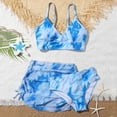 thumbnail image 4 of MIASHUI Maillot de Bain Fille Ensemble Tankini 3 Pcs avec Paréo Jupe de Plage, Bleu, 13-14 Ans, 4 of 8