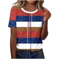 thumbnail image 5 of Pisexur Hauts pour Femmes Décontractés en Lin Col Rond Grande Taille Imprimé Manches Courtes T-shirt Blouse, Hauts d'Été pour Femmes Violet,G, 5 of 5