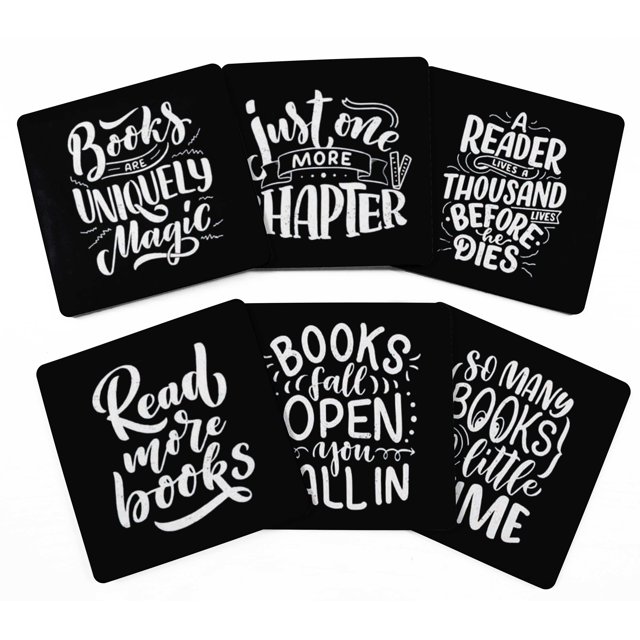 Inkdotpot Set of 6 Drink Coasters Easy Clean 4-inch SquareCoastersCork Base-Reusable- Quotes